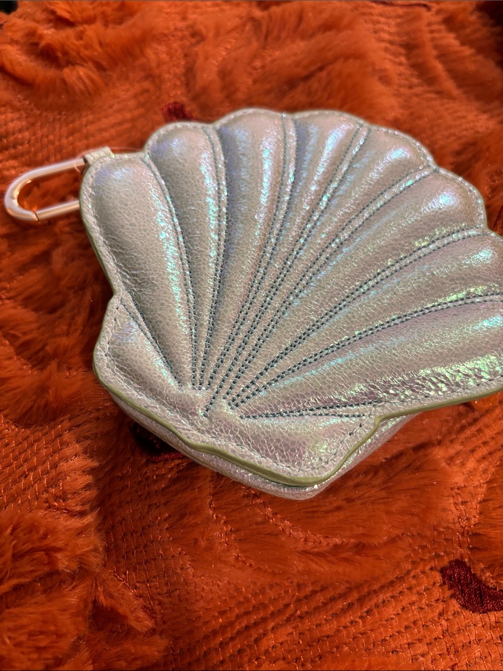 Bath & Body Works Iridescent Silver Shell Keychain Pouch